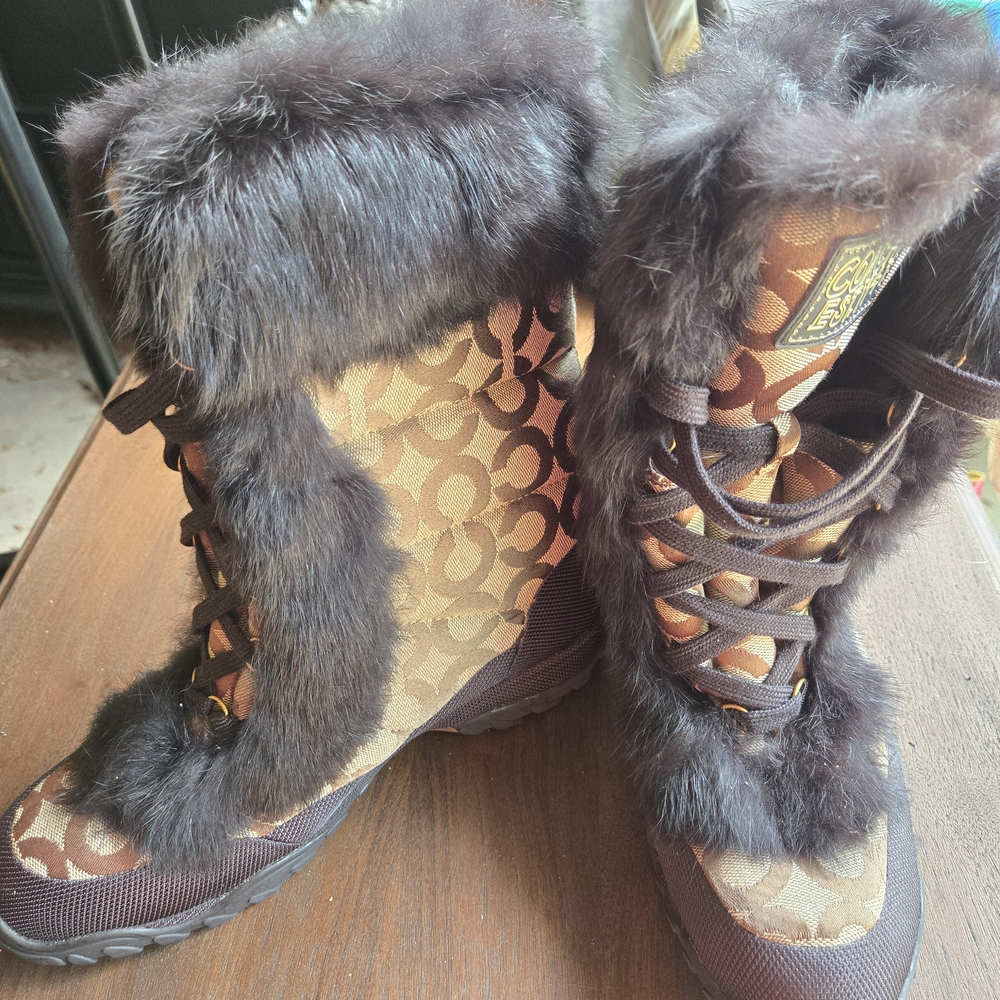 Coach Brown Patterned Fur Winter Boots